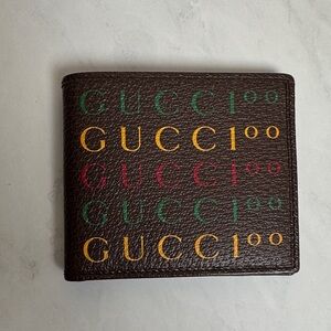 Gucci Dark Brown Leather Wallet with Colorful Logo 100th anniversary